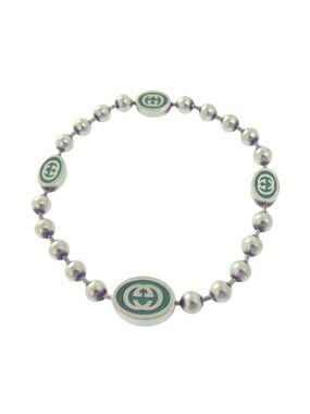 Gucci Interlocking Ball Chain Bracelet 925 Sterling Silver Green
